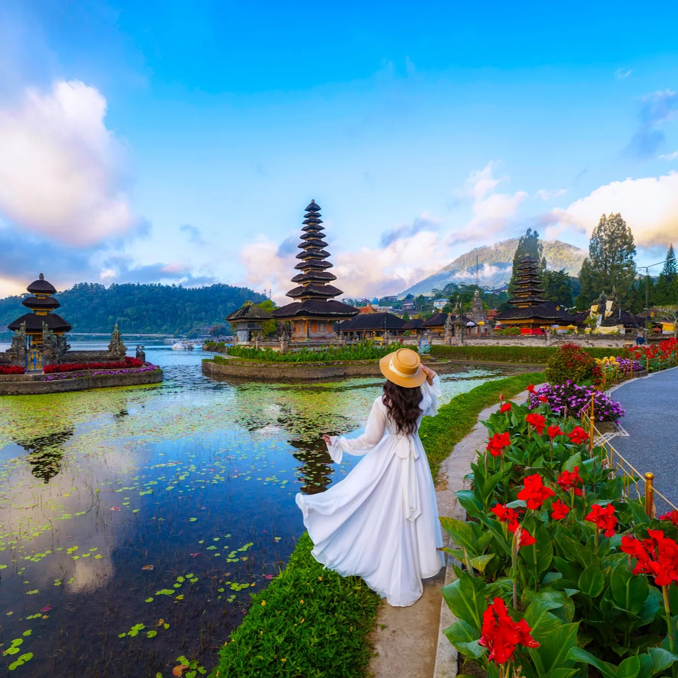 Pura Ulundanu Bratan Temple on Bratan Lake in Bali Island Bali temple, important landmark of Balinese people, Indonesia