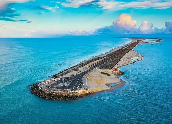 Rameswaram bridge surrounded by sea